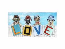 Tableau peinture quatre chiens love 120 x 60 cm - dog