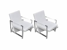 Vidaxl fauteuils lot de 2 avec cadre chromé blanc similicuir 270180