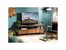 Alida - meuble tv marron 3 tiroirs 1 étagère teck recyclé et métal noir