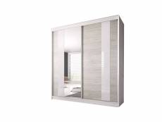 Armoire de chambre avec 2 portes coulissantes et miroir dressing garde-robe penderie (tringle) avec étagères (lxhxp): 203x218x61cm ben 32 blanc