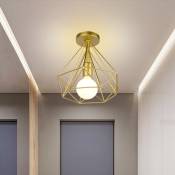 Axhup - lampe de plafond Retro Plafonnier Cage Forme Diamant Luminaire Industrielle en Metal Or 1PCS