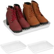 Bacs à chaussures, lot 3, supports pour souliers mouillés, HxLxP: 3 x 35 x 27 cm, plateaux plastique, blanc - Relaxdays