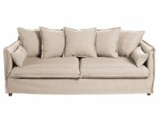 Canapé 3 places en bois et polyester, couleur beige - dim : l210 x l104 x h69 - 78 cm -pegane-