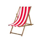 Chaise longue en bois imprégné avec toile rouge-blanc
