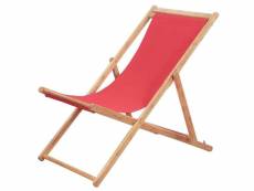 Chaise pliable de plage tissu et cadre en bois rouge