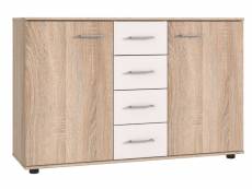 Commode,meuble de rangement coloris imitation chêne, rechampis blanc - longueur 130 x hauteur 83 x profondeur 41 cm