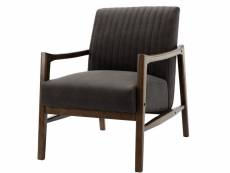 Dan - fauteuil lounge en micro vintage marron foncé et bois teinté noyer