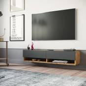 [en.casa] - Meuble tv Laitila à 2 portes 295 x 140 x 315 cm effet chêne rustique / anthracite