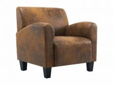 Fauteuil chaise siège lounge design club sofa salon marron synthétique daim helloshop26 1102206par3