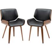 Homcom - Lot de 2 chaises design vintage piètement châssis bois peuplier aspect noyer revêtement mixte synthétique tissu noir - Noir