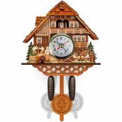 Horloge coucou en bois avec décoration d'horloge murale pendule pour salon chambre café restaurant hotel-CM0011