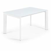 Kave Home - Table de salle à manger extensible Axis rectangulaire 140 (200) x 90 cm blanche en verre et pieds en acier blanc - Blanc