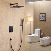 Kroos ® - Douche de pluie fixée au mur noir et ensemble de douche avec douchette en laiton massif 300 mm