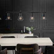 Lampe suspendue salle à manger lampe de table salon suspension industrielle métal noir 4 flammes, 4x E14, LxPxH 75x13x150 cm