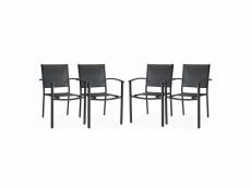 Lot de 4 fauteuils de jardin anthracite empilables aluminium et textilène p56xl57xh85cm