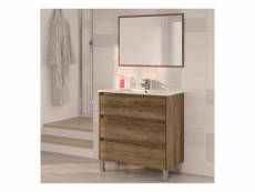 Meuble de salle de bain avec 3 tiroirs + miroir coloris nordik - 80 x 80 x 45 cm PEGANE