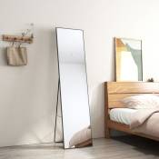 Miroir sur Pied, 160 x 40 cm, Miroir Rectangulaire, Miroir Suspendu Mural avec support amovible, Cadre en aluminium Noir - Emke