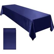 Nappe en satin de coton et lin tissu doux nappe carrée salon serviette carrée(bleu marine)