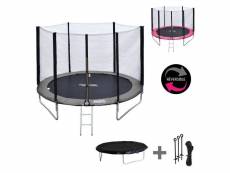 Pack premium trampoline 180cm réversible gris - rose cairns + filet, échelle, bâche et kit d'ancrage