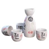 Panbado Service à Saké Japonais,4 Tasses 1 Carafe en Porcelaine Céramique Motif