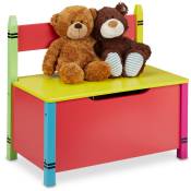Relaxdays Banquette de rangement pour enfant, coffre à jouets, HLP : 54,5 x 60 x 35 cm, banc avec couvercle, multicolore