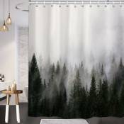 Rideaux de douche Misty Forest, rideau de douche nature et for¨ºt, rideau de bain fantaisie brouillard magique arbre d'hiver pour salle de bain,