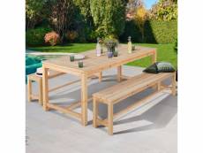Salon de jardin uvita en bois table de jardin 180 cm + 2 bancs