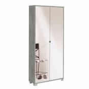 Sarmog - Armoire polyvalente mince avec deux portes miroir huit étagères Beton Cemento 83x29x h190 cm