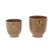 Set de 2 cache-pots décoratifs en terre cuite marron
