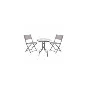 Set table + 2 chaises de jardin pliable en métal gris