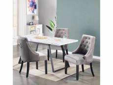 Table à manger effet marbre + 4 chaises en velours gris foncé - style design & contemporain - table extensible 140-180cm