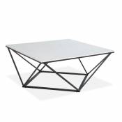 Table basse carrée marbre blanc & métal noir