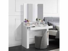 Table de toilette ml-design avec miroir, blanc, 89,5x155x43,5 cm, en panneau de particules mdf 490001134