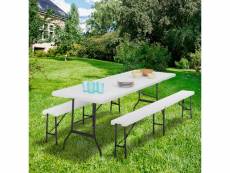 Table pliante d'appoint portable 180 cm et 2 bancs pliables pour camping ou réception