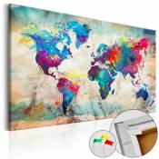 Tableau en liège carte du monde : folie colorée -