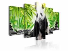 Tableau sur toile en 5 panneaux décoration murale image imprimée cadre en bois à suspendre doux petit panda 100x50 cm 11_0002680