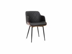 Chaise design noir, bois foncé et métal lucien