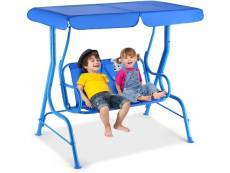 Costway balancelle de jardin pour enfant extérieure charge 80 kg avec sécurité motif chiot 112 x 75 x 108 cm bleu