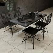 Cotecosy - Ensemble table et 4 chaises Liang Métal Noir et Bois Noir effet marbre - Noir