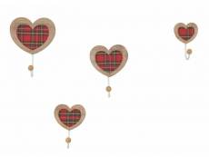 Crochets muraux sets de 4 patères en bois motif coeur