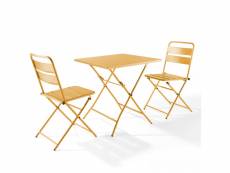 Ensemble table de jardin pliante et 2 chaises acier jaune - palavas