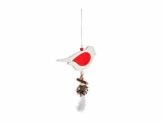 Feeric christmas - sujet de noël à suspendre oiseau en bois bicolore avec plumes