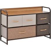 Homcom - Commode meuble de rangement 5 tiroirs en tissu 87,5 x 29 x 58 cm Marron et beige