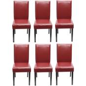 Jamais utilisé] Lot de 6 chaises de séjour Littau cuir reconstitué rouge, pieds foncés - red