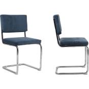 Lot de 2 chaises en velours côtelé bleu et métal chromé - Dulce - Bleu