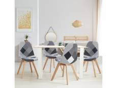 Lot de 4 chaises scandinaves sara motifs patchworks noirs, gris et blancs