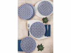 Lot de 6 assiettes tython d25cm motif géométrique bleu et blanc