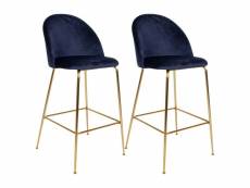 Meyrin - lot de 2 chaises hautes velours bleu et pieds métal doré