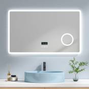 Miroir Salle de Bain LED (100x60cm | Lumière Blanche Froide/Blanche Chaude/Neutre | Loupe 3x, Interrupteur Tactile, Anti-buée, Bluetooth) - Emke