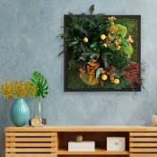 Mossdesign - Cadres végétaux fleurs plantes de jardin stabilisées ForestMoss Dafne | 60 x 60 cm - Noir